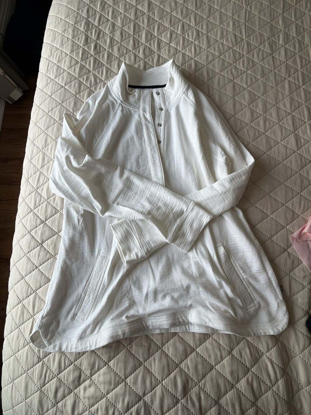 Cabi White Textured Button-Front Henley Top